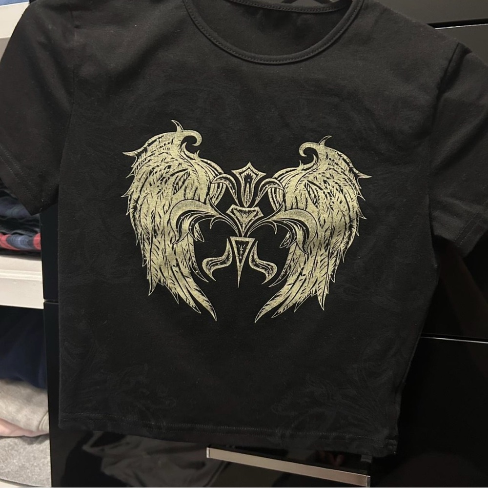 Black T-Shirt with Gold Wing Design